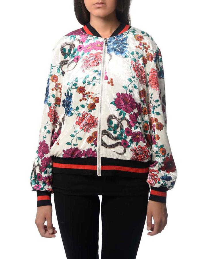 Floral Velvet Bomber Jacket
