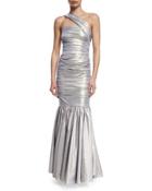 Kornati One-shoulder Ruched Gown, Silver