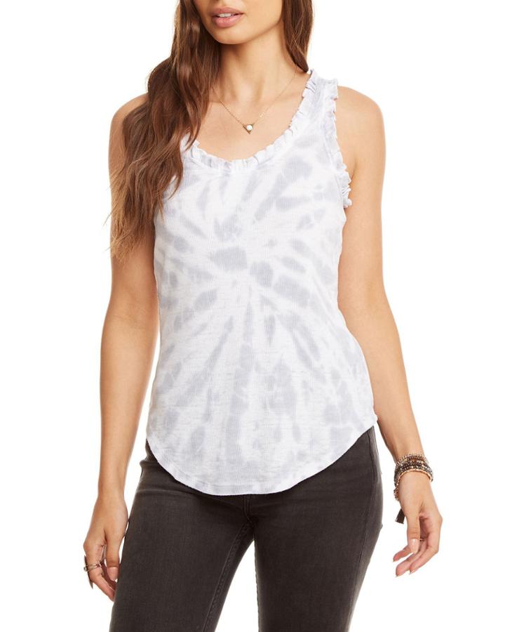 Tie Dye Ruffle Racerback Scoop-neck Tank
