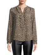 Ruffled Animal-print Button-up Blouse