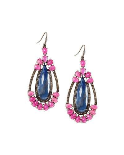 Sapphire, Diamond & Composite Ruby Teardrop Earrings