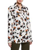 Floating Floral Long-sleeve Ruffled Blouse