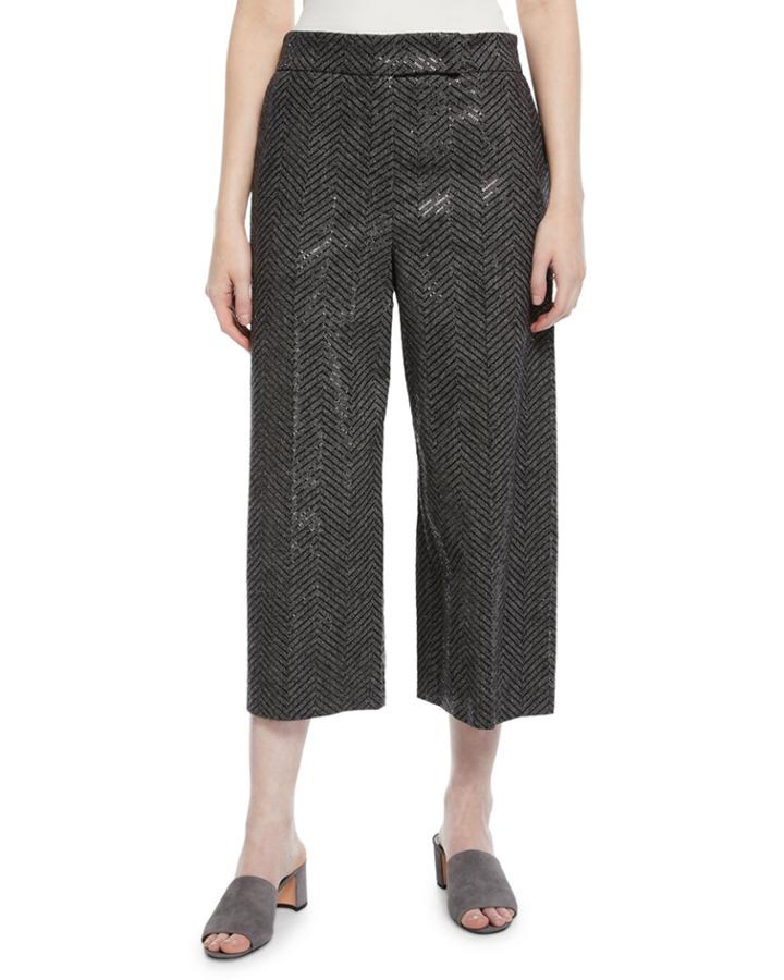 Sequined Chevron Wide-leg Cropped Pants
