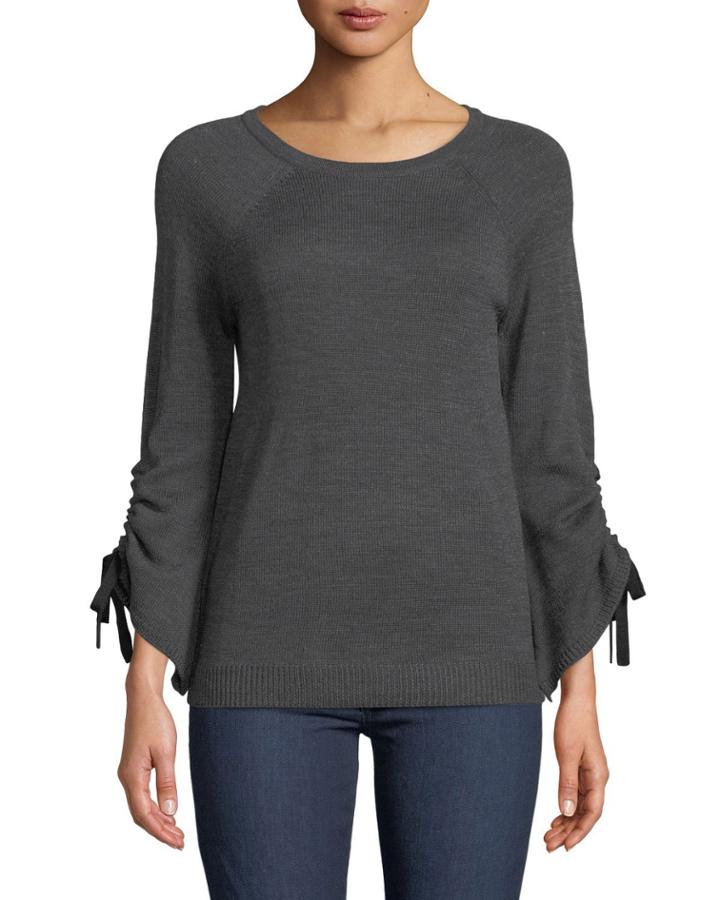Crew-neck Ruched-sleeve