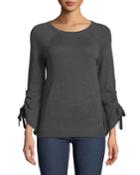 Crew-neck Ruched-sleeve