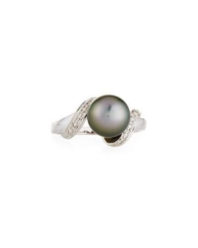 14k White Gold Tahitian Pearl & Diamond Ring, 0.07tcw,