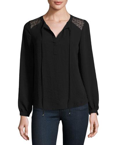 Long-sleeve Lace-panel Tunic, Black