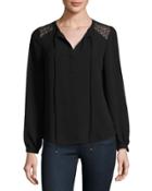 Long-sleeve Lace-panel Tunic, Black