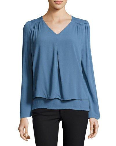 Double-layered Bell-sleeve Top, Blue