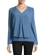 Double-layered Bell-sleeve Top, Blue