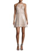 Cutout Fit-&-flare Bandage Dress, Rose Gold Foil