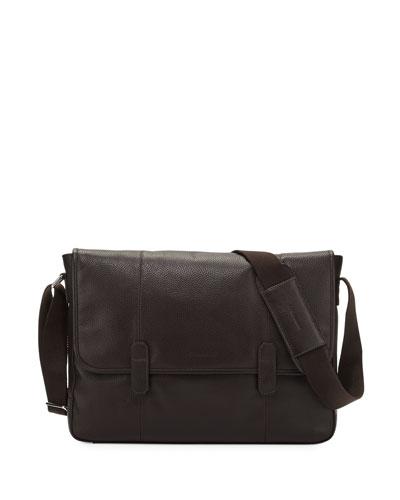 Pebble Leather Messenger Bag, Chocolate