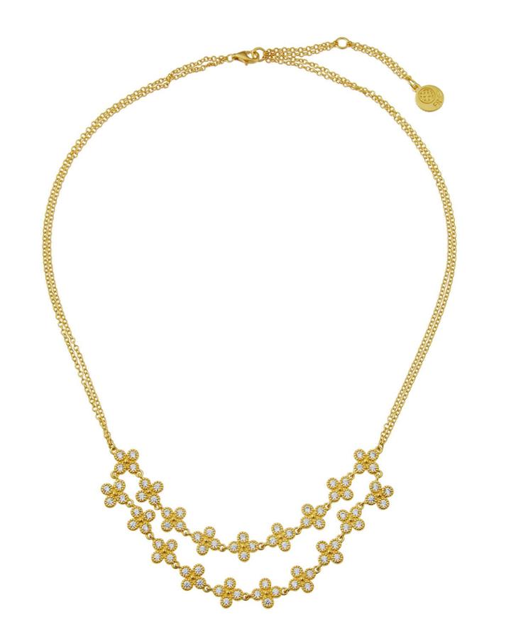 Floral Double-row Cubic Zirconia Bib Necklace