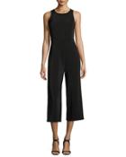 Sleeveless Crepe Culotte Jumpsuit, Black