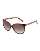 Rectangle Acetate Sunglasses W/web Arms, Brown
