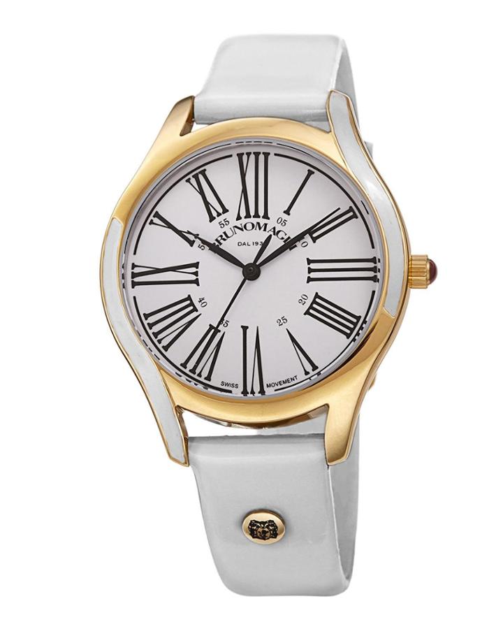 36mm Alessia Enamel Watch W/ Patent Leather, White/gold