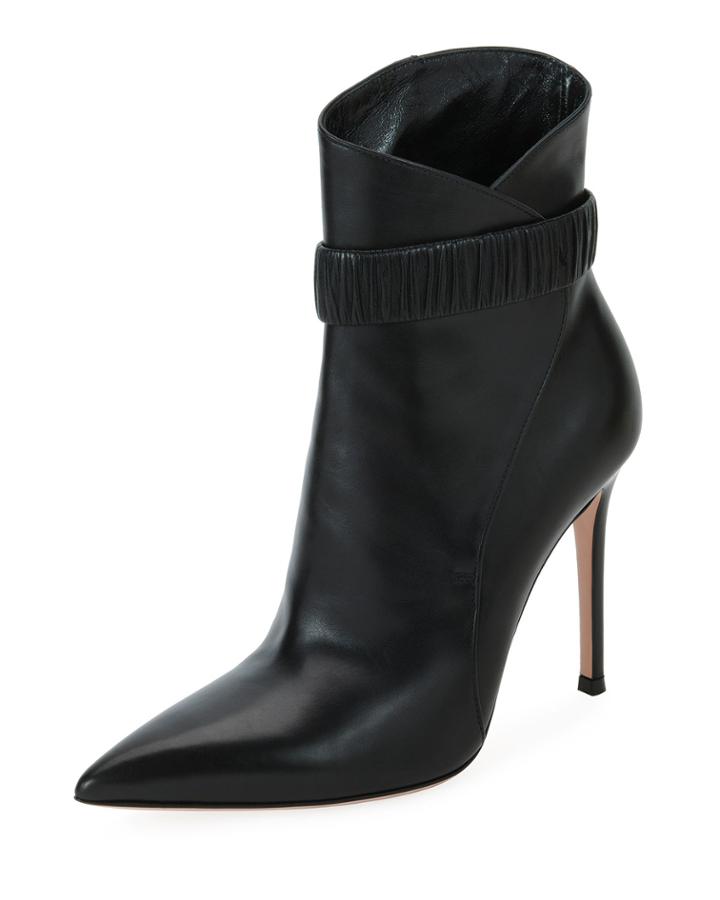 Gathered Smooth Leather Booties