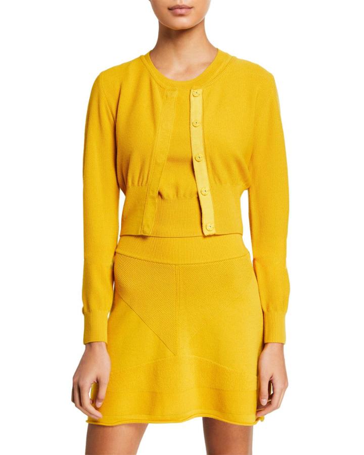 Button-front Cropped Wool Cardigan