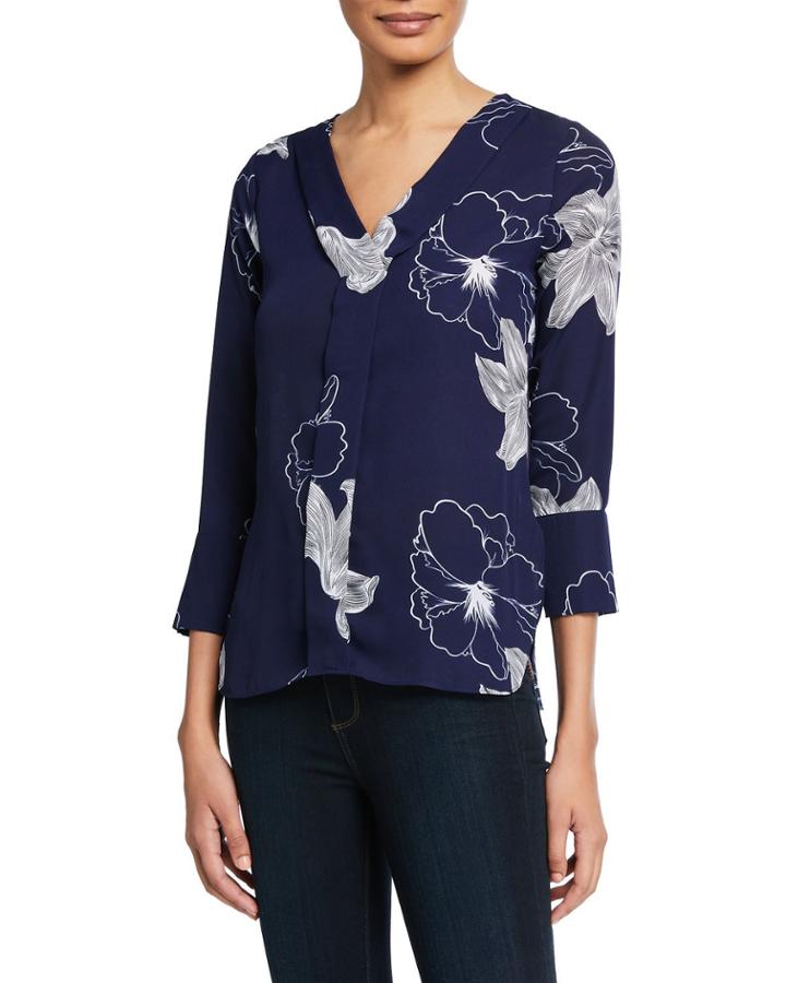 Floral V-neck 3/4-sleeve Blouse