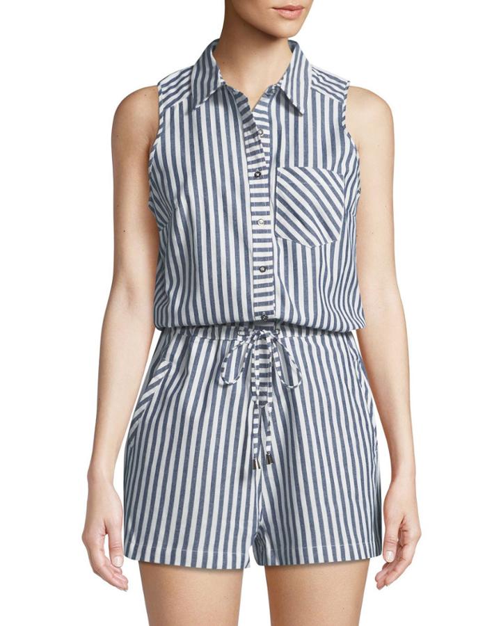 Striped Cotton Shirting Romper