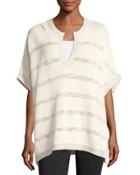 Speckle-stitch Half-sleeve Sweater, White/black