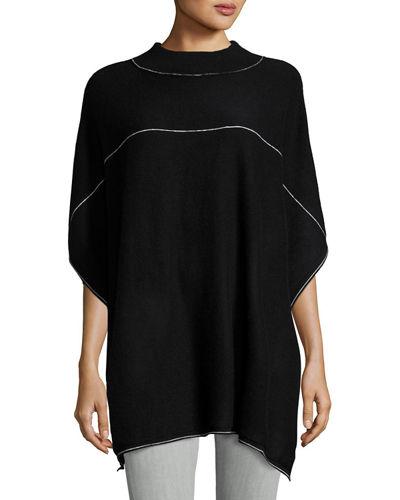 Cashmere Piped Mock-neck Poncho