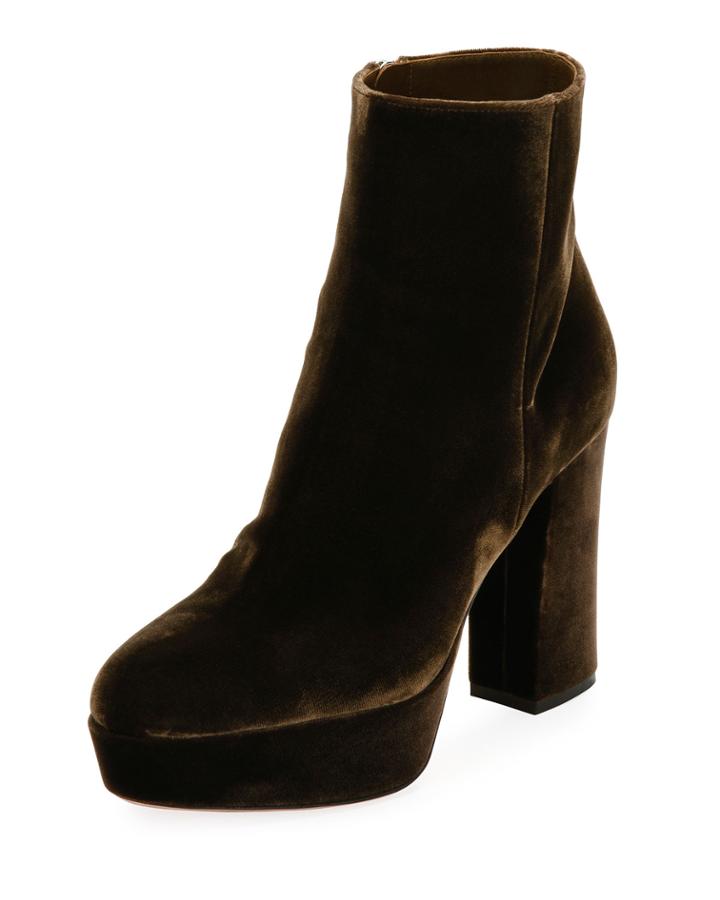 Velvet Platform Zip Bootie, Green