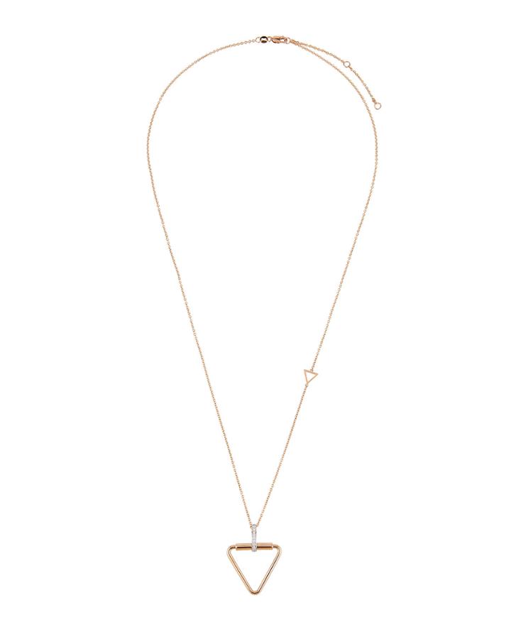 18k Rose Gold Triangular Necklace W/ Diamonds, Rose/white