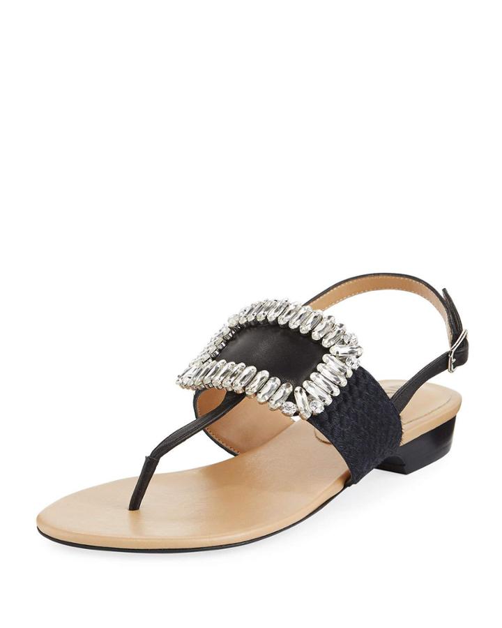 Yaika Embellished Calf Hair Thong Sandal, French Blue