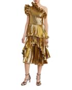 Metallic One-shoulder Ruffled Dress