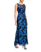 Floral-embroidered Sleeveless Column Gown