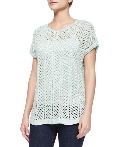 Short-sleeve Knit Pointelle Popover Top