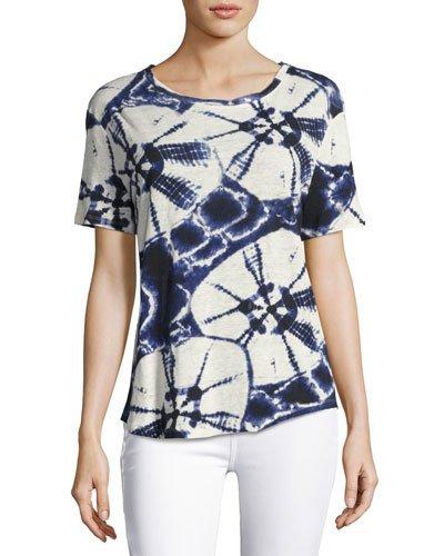 Tie-dye Linen Short-sleeve Boat-neck Tee