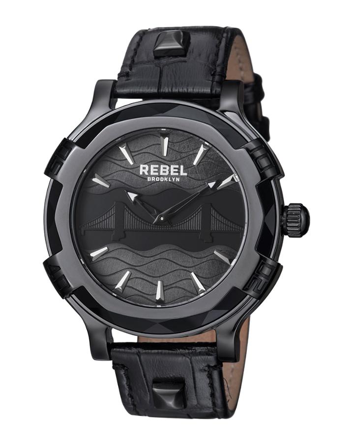 Men's 48mm Brooklyn Bridge Leather Watch, Black