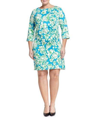 Morgan Floral-print Draped Dress, Blue Blossom, Women's