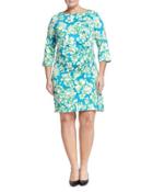 Morgan Floral-print Draped Dress, Blue Blossom, Women's