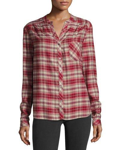 Plaid Button-front Top, Brick