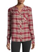Plaid Button-front Top, Brick