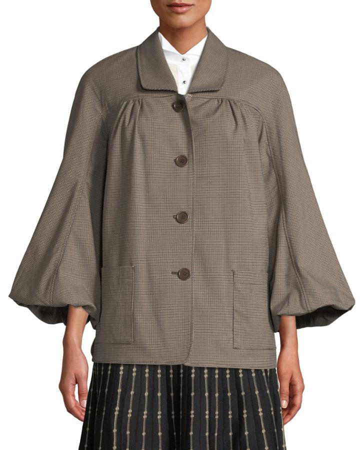 Tweed Bubble-sleeve Button-front Jacket