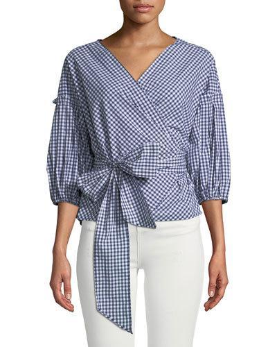 Bubble-sleeve Wrap Front Blouse