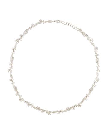 18k White Gold Diamond Leafy Vine Choker Necklace