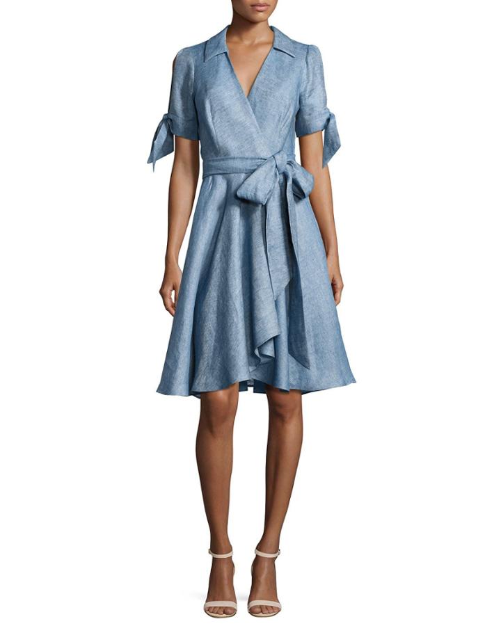 Valerie Linen Chambray Wrap Dress, Blue