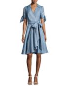 Valerie Linen Chambray Wrap Dress, Blue