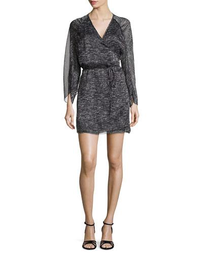 Sheer-sleeve Cocktail Dress, Gray