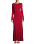Cowl-back Long-sleeve Knit Gown, Red