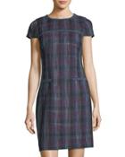 Plaid Tweed Dress W/ Braided Trim