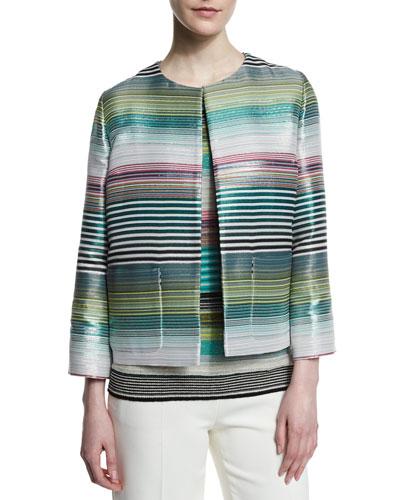 Eve Striped Open Jacket, Blue
