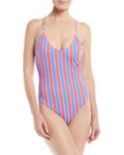 Delfina Scoop-neck Striped One-piece