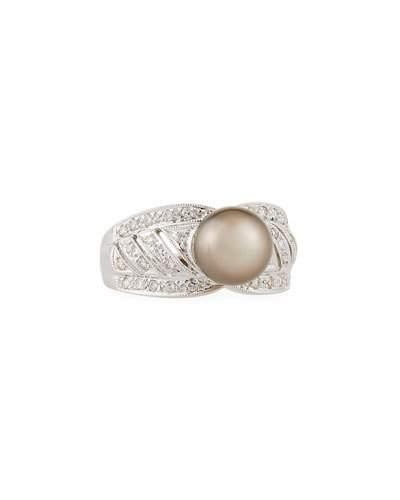 14k 9mm Tahitian Pearl & Diamond Wide Ring,