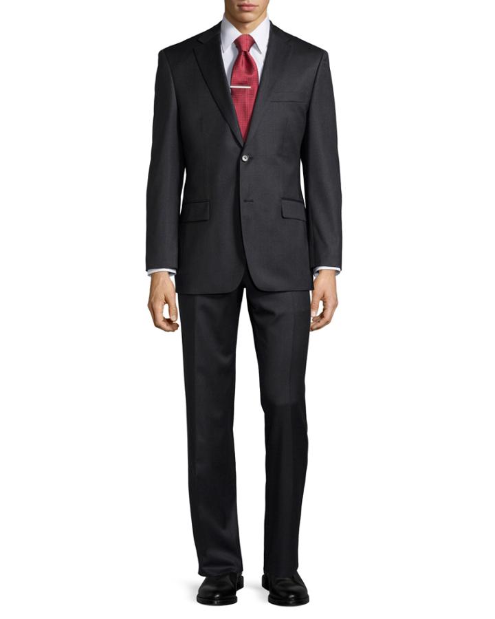 Hugo Boss Pasolini/movie Solid Wool Two-piece Suit, Dark Gray, Men's, Size: